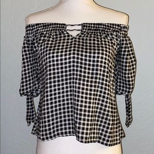 Plaid Off The Shoulder Top